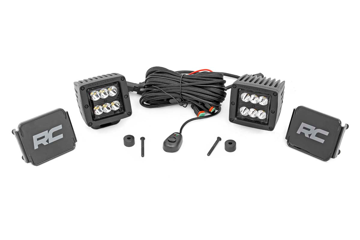 Rough Country Led Light Kit Cowl Mount 2" Black Pair Fits Jeep Gladiator Jt (20-23)/Wrangler Jl (18-23) 70062