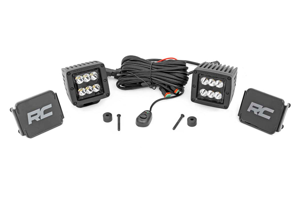 Rough Country Led Light Kit Cowl Mount 2" Black Pair compatible with Jeep Gladiator Jt (20-23)/Wrangler Jl (18-23) 70062