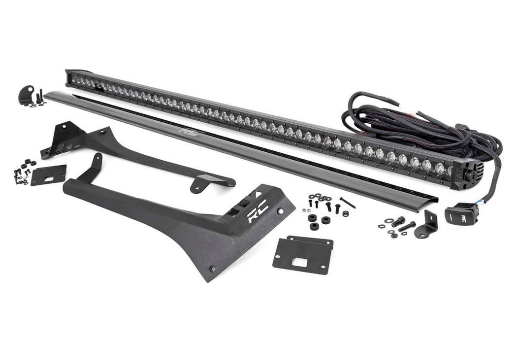 Rough Country compatible with Jeep 50-Inch Straight Led Light Bar Upper Windshield Kit W/ Single-Row Black Series Led White Drl (20-22 Gladiator Jt, 18-22 Wrangler Jl) 70066