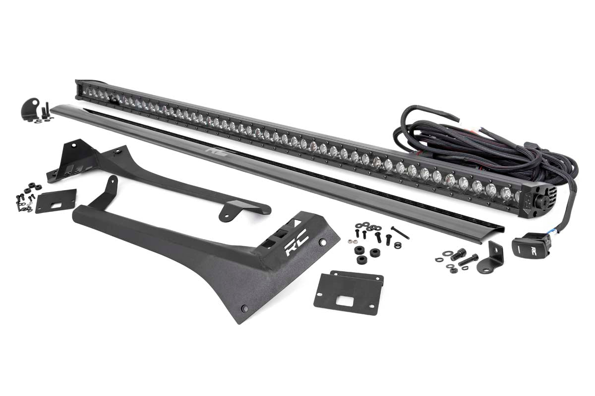 Rough Country Fits Jeep 50-Inch Straight Led Light Bar Upper Windshield Kit W/ Single-Row Black Series Led White Drl (20-22 Gladiator Jt, 18-22 Wrangler Jl) 70066