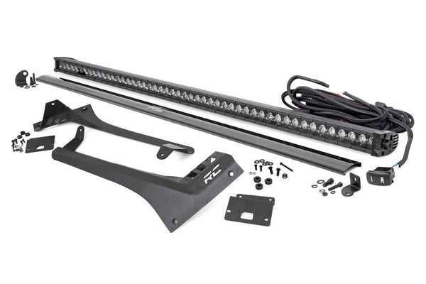 Rough Country Fits Jeep 50-Inch Straight Led Light Bar Upper Windshield Kit W/ Single-Row Black Series Led White Drl (20-22 Gladiator Jt, 18-22 Wrangler Jl) 70066