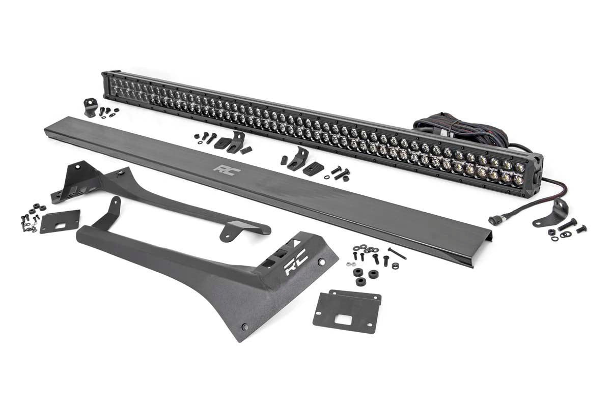 Rough Country Fits Jeep 50-Inch Straight Led Light Bar Upper Windshield Kit W/ Dual-Row Black Series Led Amber Drl (20-22 Gladiator Jt, 18-22 Wrangler Jl) 70068