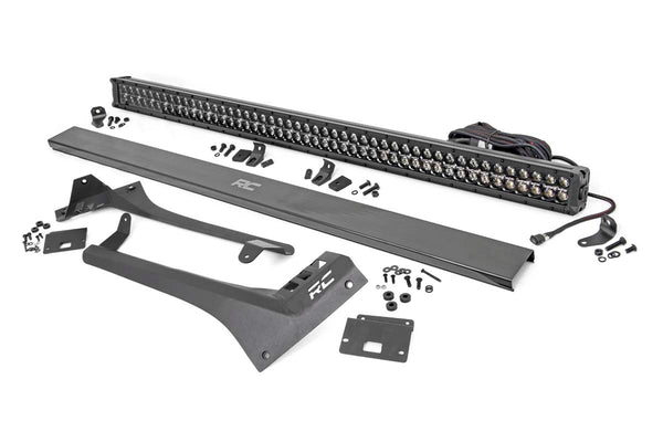 Rough Country Fits Jeep 50-Inch Straight Led Light Bar Upper Windshield Kit W/ Dual-Row Black Series Led Amber Drl (20-22 Gladiator Jt, 18-22 Wrangler Jl) 70068