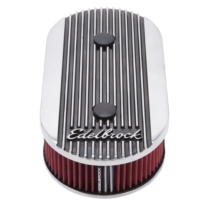 Edelbrock Air Cleaner Elite II Oval Dual-Quad Carbs 2 5In Red Element Polished 4272