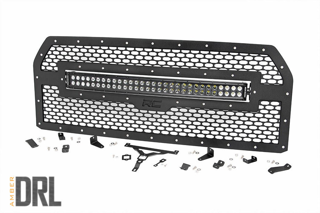 Rough Country Mesh Grille 30" Dual Row Led Black Amber Drl Ford F-150 (15-17) 70193BDA