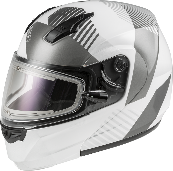 GMAX MD-04S Reserve, Lightweight Modular Helmet for Snow & Motor Sports, Comfortable Full-Face Protection (White/Silver)