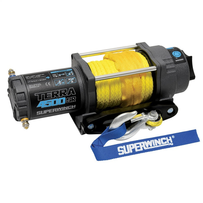 Superwinch 4500 LBS 12V DC 1/4in x 50ft Synthetic Rope Terra 4500SR Winch Gray Wrinkle 1145270