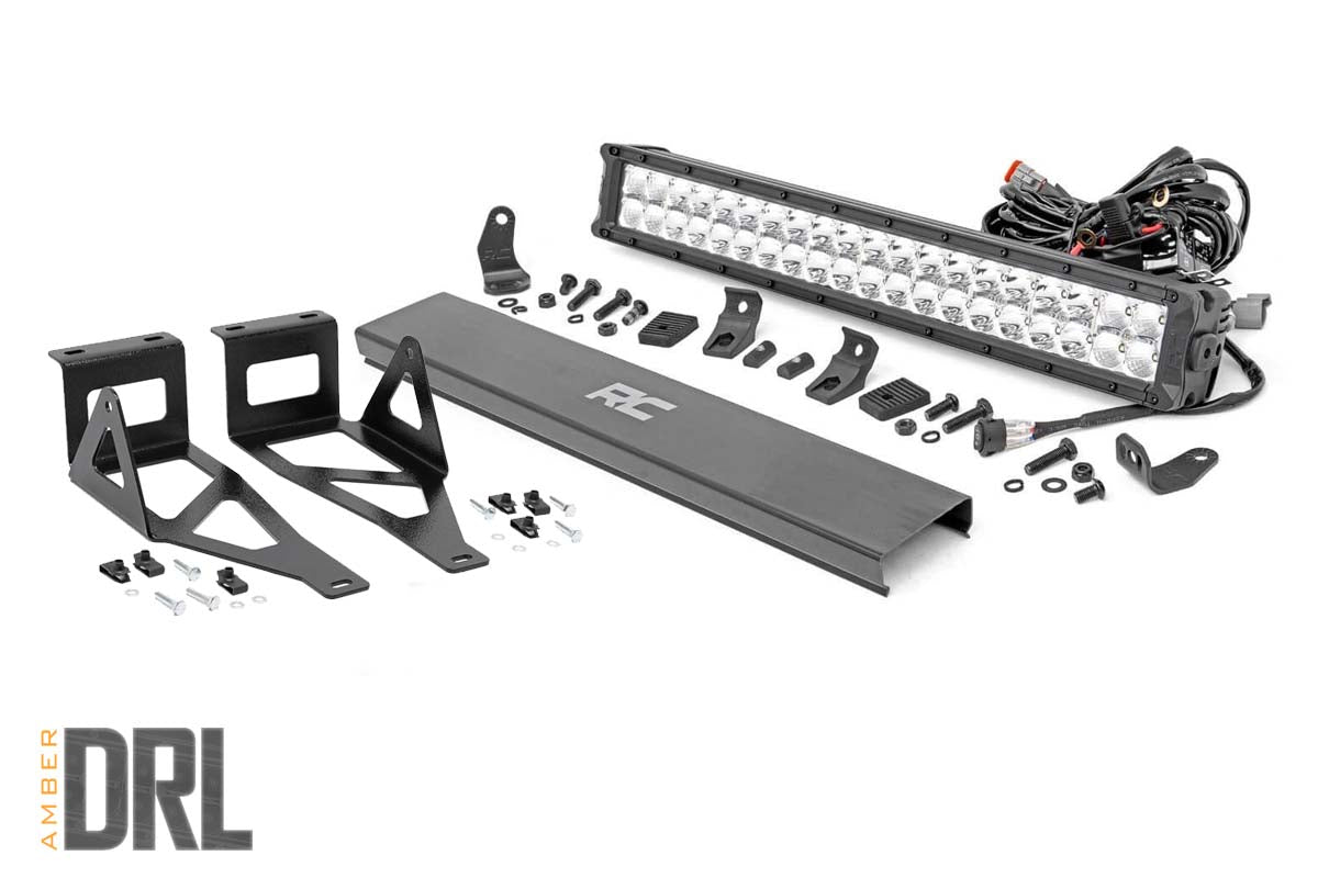 Rough Country Led Light Kit Bumper Mount 20" Chrome Dual Row Amber Drl Fits Ford Super Duty (05-07) 70664DRLA