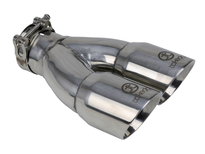 aFe Takeda 2.5in 304 Stainless Steel Clamp-on Exhaust Tip 2.5in Inlet 3in Dual Outlet Polished 49T25364-P10