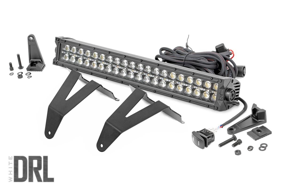Rough Country Led Light Kit Bumper Mount 20" Black Dual Row White Drl Fits RAM 1500 (19-23) 70779DRL