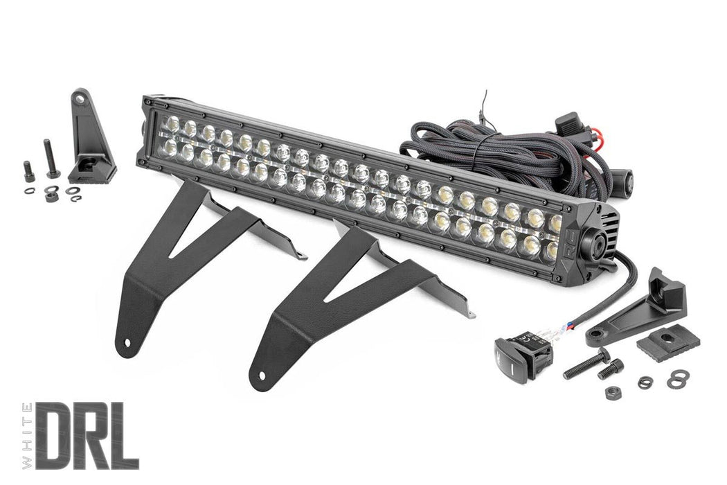 Rough Country Led Light Kit Bumper Mount 20" Black Dual Row White Drl Ram 1500 (19-23) 70779DRL