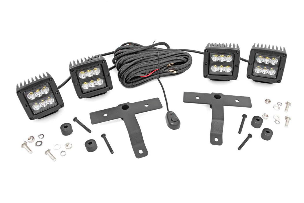 Rough Country compatible with Jeep Quad Led Light Pod Kit Black Series (18-21 Jl 20-21 Gladiator) 70822