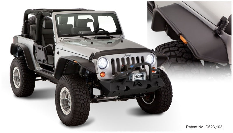 Bushwacker 07-18 compatible with Jeep Wrangler Flat Style Flares 4pc Fits 2-Door Sport Utility Only Black 10919-07