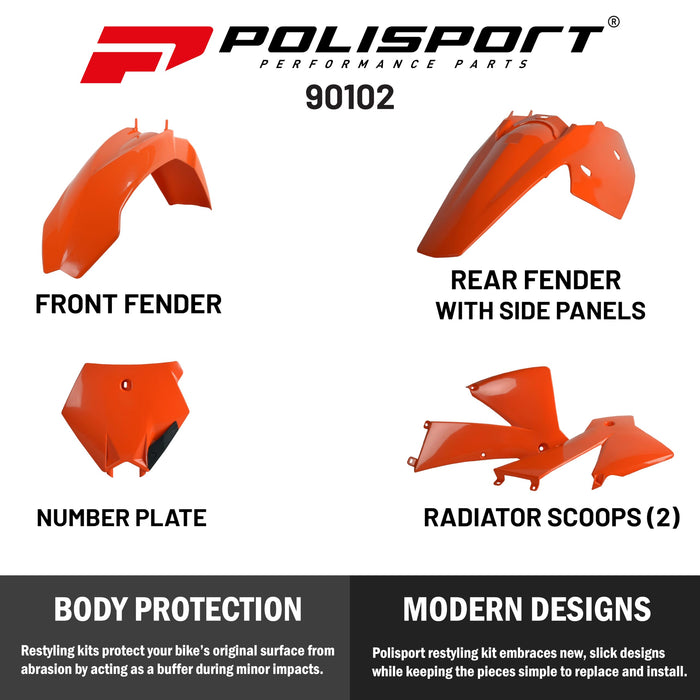 Polisport Full Plastic Kit for KTM SX (2003-2004); KTM EXC/EXC-F (2004) OEM Quality Restyling Kit with Superior Fit, Flexibility, and Durability (Orange)