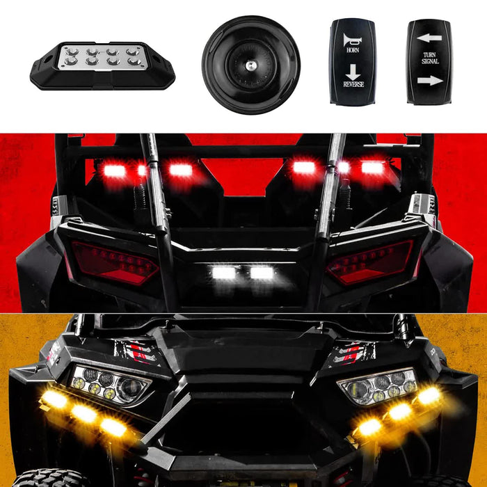 XKGLOW Pro UTV Signal + Horn Kit - 2 White 6 Red 6 Amber Pods