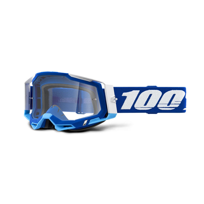 100% Racecraft 2 Mountain Bike & Motocross Goggles - MX and MTB Racing Protective Eyewear (Blue - Clear Lens)