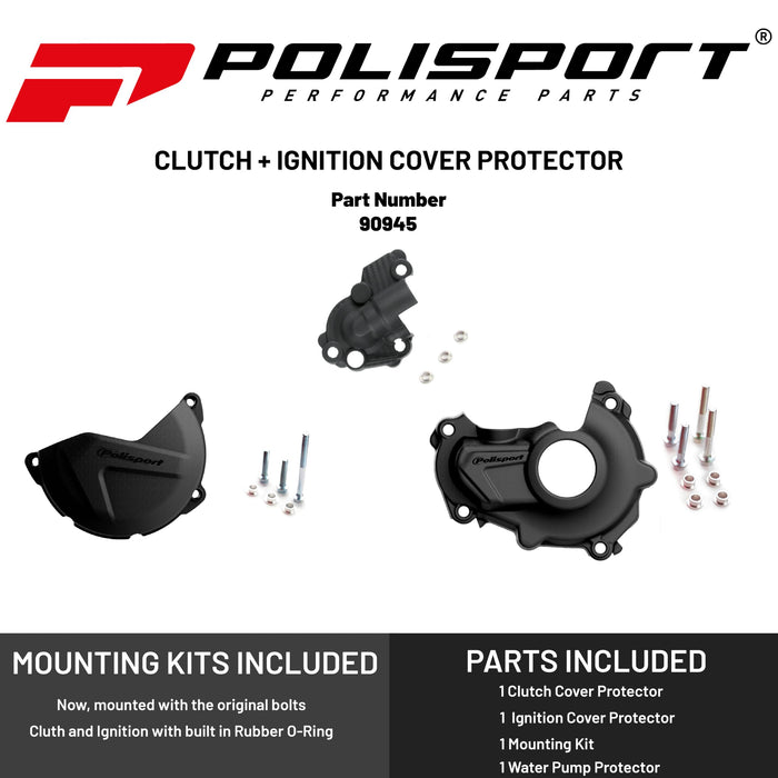 Polisport Clutch and Ignition Cover Protector Kit (Black) - Compatible with Yamaha