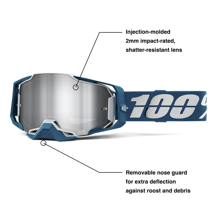 100% ARMEGA Premium Protective Sport Goggles with Ultra HD Lens & Nose Guard (Albar - Mirror Silver Flash Lens)