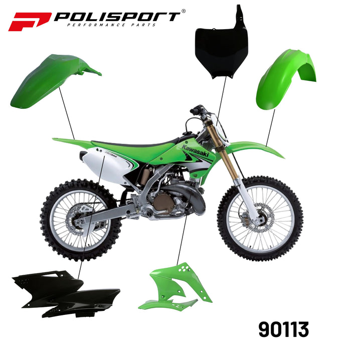 Polisport Full Plastic Kit for Kawasaki KX250 (2006-2008) OEM Quality Restyling Kit with Superior Fit, Flexibility, and Durability (Green/Black)