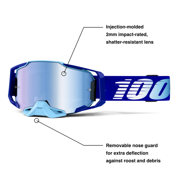 100% ARMEGA Premium Protective Sport Goggles with Ultra HD Lens & Nose Guard (Royal - Mirror Blue Lens)