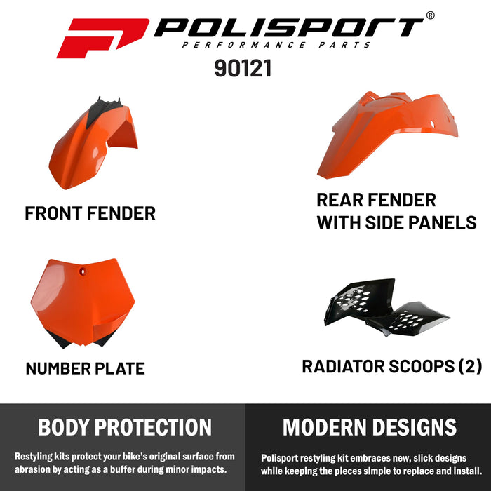 Polisport Full Plastic Kit for KTM SX/SX-F (2007-2010); KTM XC/XC-F (2008-2010) OEM Quality Restyling Kit with Superior Fit, Flexibility, and Durability (Orange/Black)