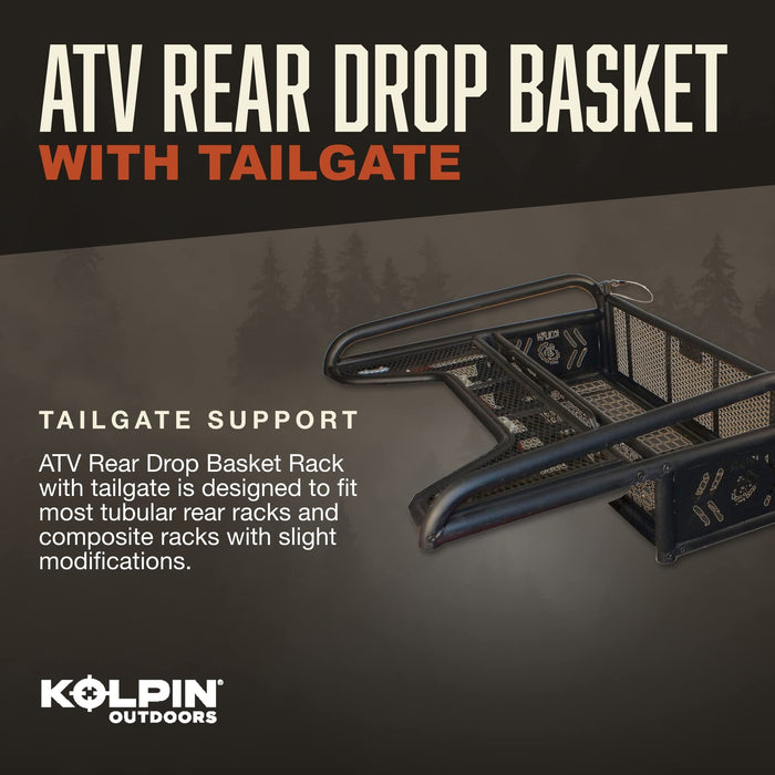 Kolpin ATV Rear Drop Basket Rack Collapsible Tailgate Universal 53300, Black