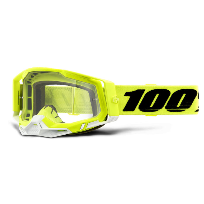 100% Racecraft 2 Mountain Bike & Motocross Goggles - MX and MTB Racing Protective Eyewear (Yellow - Clear Lens)