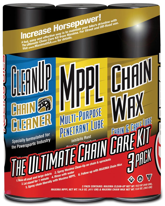 Maxima 70-749203-3PK Chain Wax Ultimate Chain Care Aerosol Combo Kit, (Pack of 3)