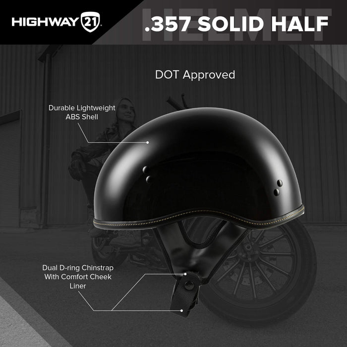 Highway 21 Motorcycle .357 Half Helmet (Black, Medium)