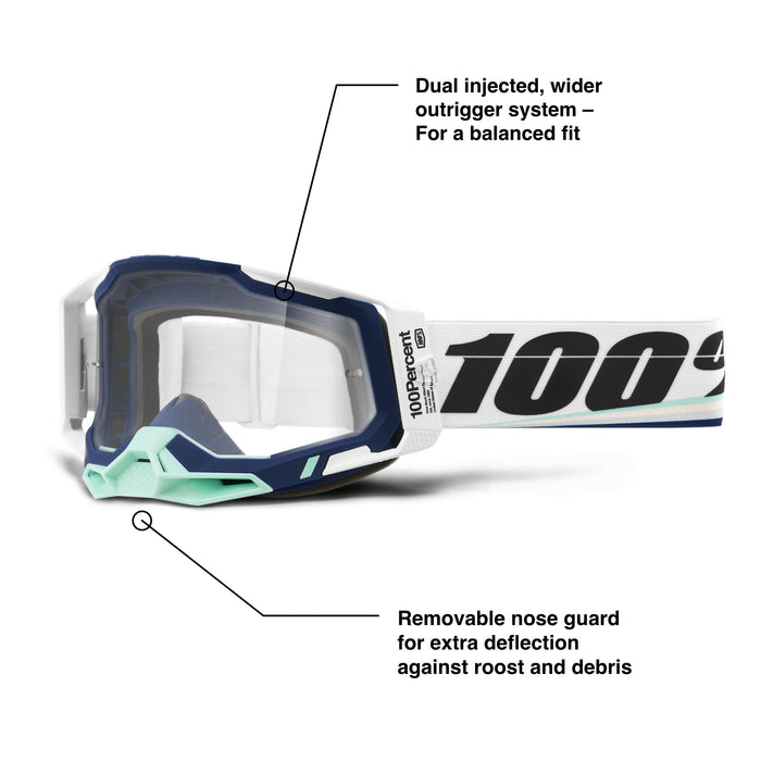 100% Racecraft 2 Mountain Bike & Motocross Goggles - MX and MTB Racing Protective Eyewear (Arsham - Clear Lens)