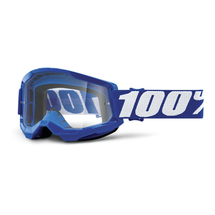 100% Strata 2 Motocross & Mountain Bike Goggles - MX and MTB Racing Protective Eyewear (Blue - Clear Lens)