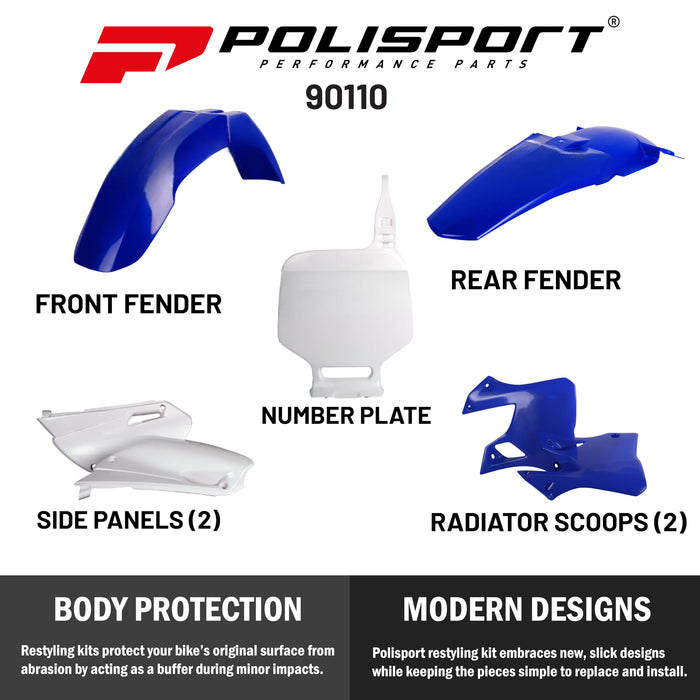 Polisport Full Plastic Kit for Yamaha YZ125/250 (1996-1999) OEM Quality Restyling Kit with Superior Fit, Flexibility, and Durability (Blue/White)