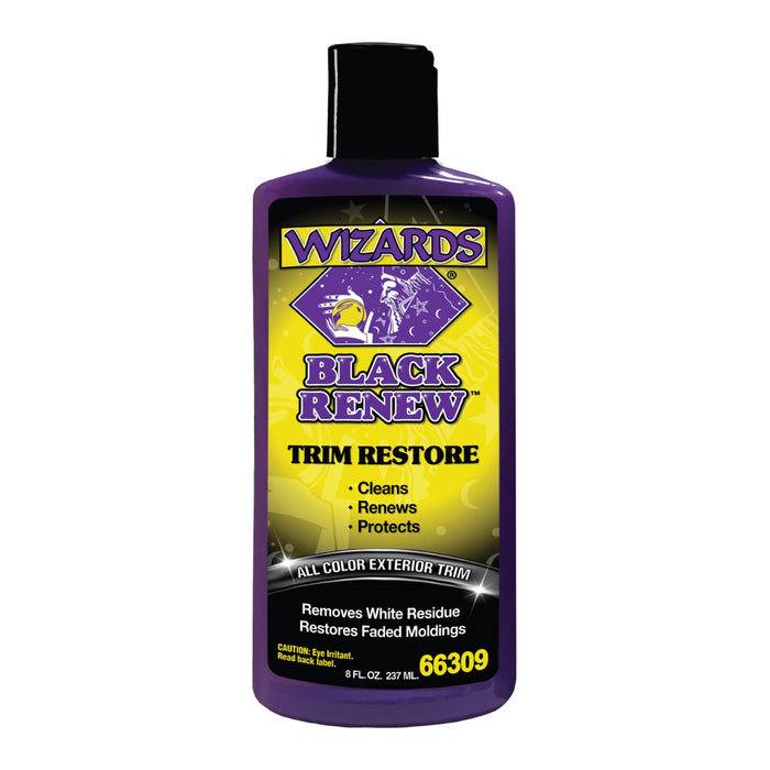 Wizards Black Renew Trim Restorer Treatment - Removes White Residue and Restores Faded Moldings -Car Interior Detailing Kit For All Smooth and Textured Trim, Plastic and Rubber Surfaces - 8 oz