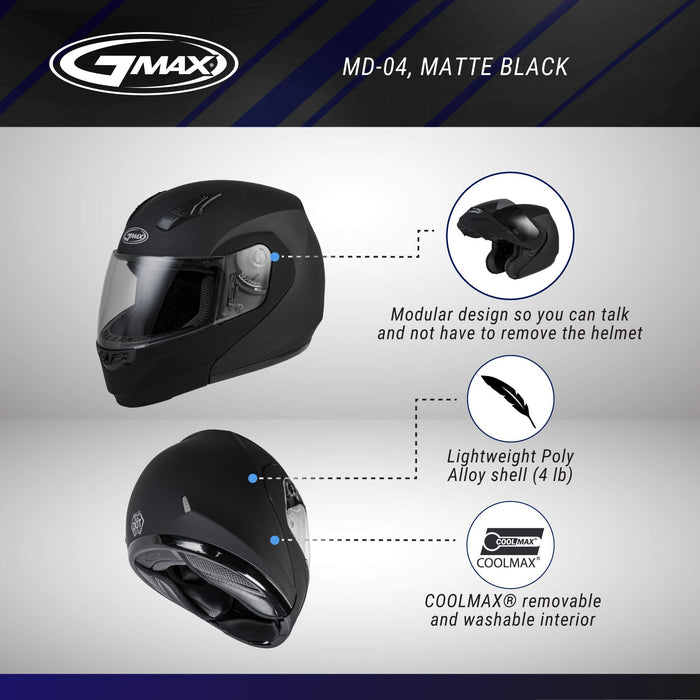 MD-04 Modular Article Helmet Matte Black/Grey XS