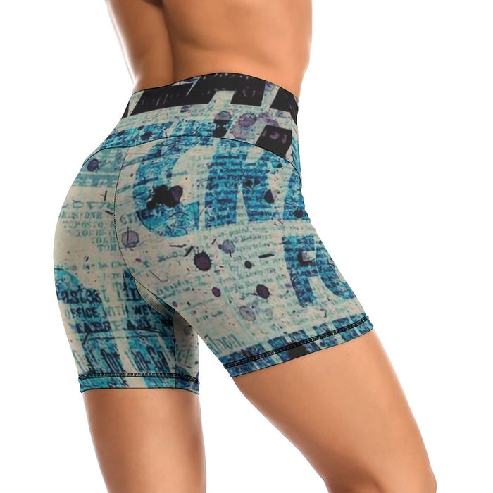 Buttery Soft Yoga Workout Printed ShortsHighWaisted Biker Shorts for Women Newspapers (5)-1