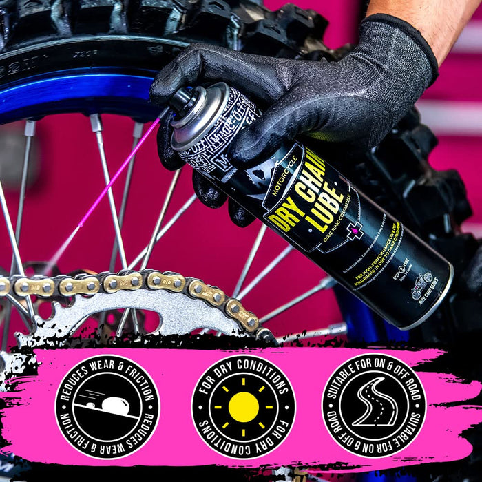 Muc-Off Dry Motorcycle Chain Lube, 13.5 fl oz - Motorcycle Chain Lubricant, Chain Wax for Dry Conditions - Motorcycle Chain Oil for On and Off-Road