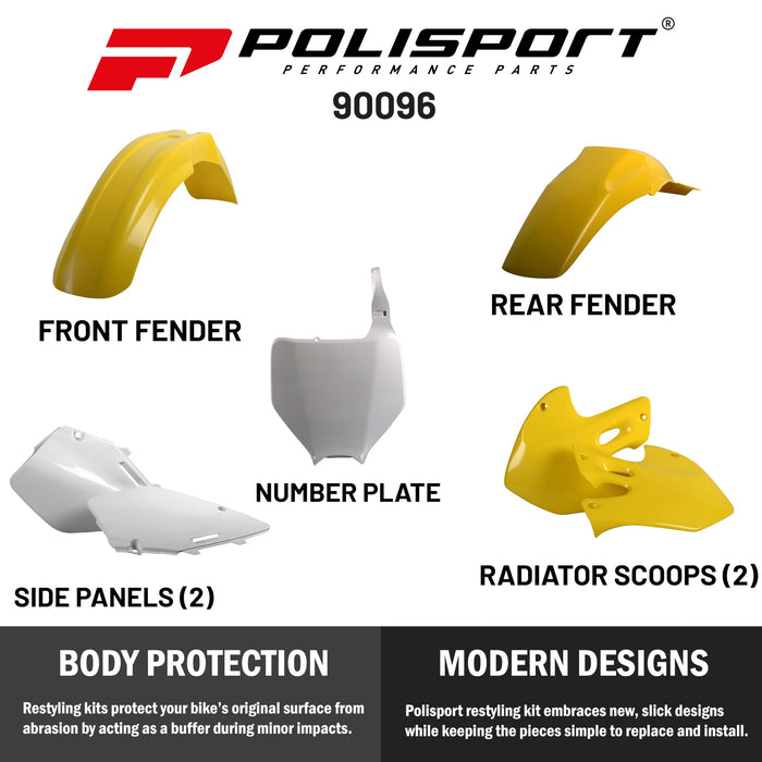 Polisport Full Plastic Kit for Suzuki RMZ250 (2004-2006) OEM Quality Restyling Kit with Superior Fit, Flexibility, and Durability (Yellow/White)