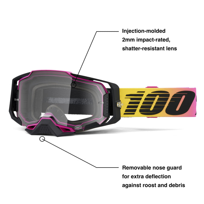 100% ARMEGA Premium Protective Sport Goggles with Ultra HD Lens & Nose Guard (Black - Mirror Silver Flash Lens)