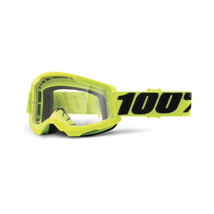 100% Strata 2 Motocross & Mountain Bike Goggles - MX and MTB Racing Protective Eyewear (Yellow - Clear Lens)