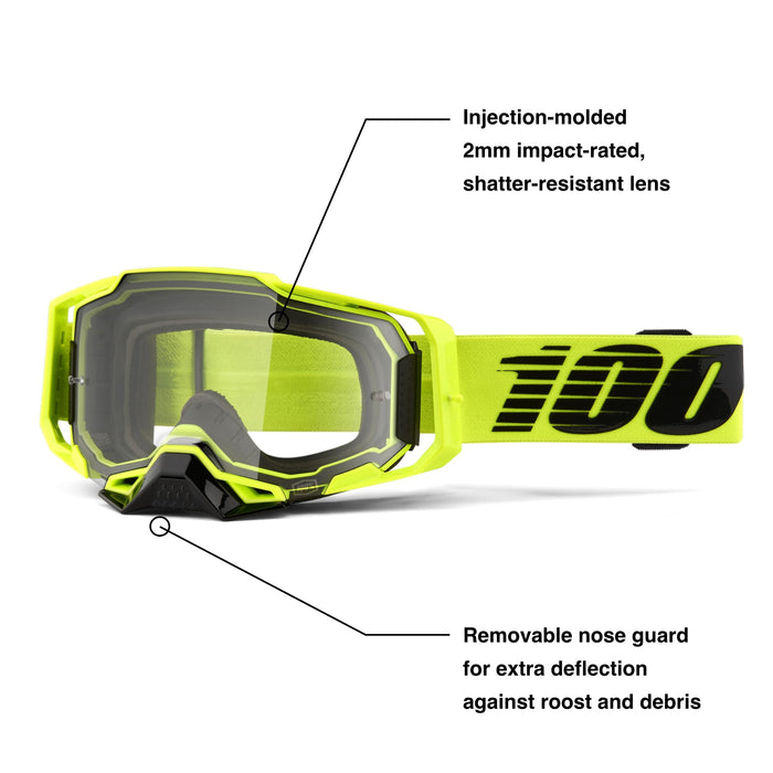 100% ARMEGA Premium Protective Sport Goggles with Ultra HD Lens & Nose Guard (Nuclear Citrus - Clear Lens)