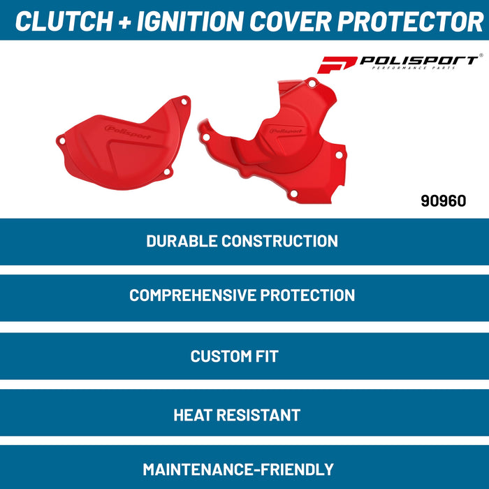 Polisport Clutch and Ignition Cover Protector Kit (Red) - Compatible with Honda CRF 450R (2010-2016)