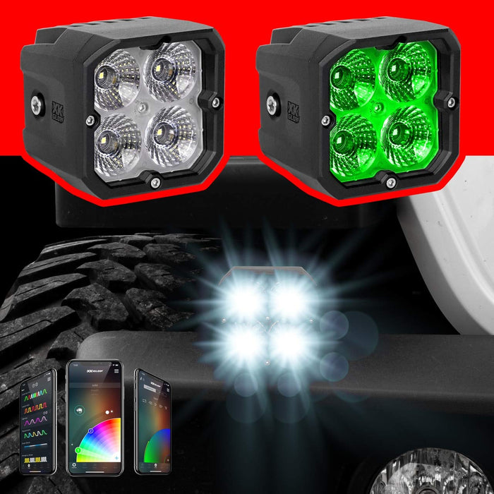 XK Glow XKchrome 20w LED Cube Light w/ RGB Accent Light Driving Beam XK065001-D