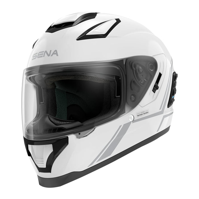 Sena Stryker Full Face Smart Helmet with Integrated Mesh and Bluetooth Communications, LED Taillight, and SOUND by Harman Kardon, DOT (Gloss White, Medium)