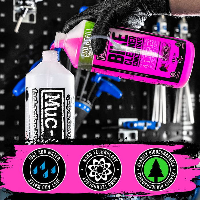 Muc Off Bike Cleaner Concentrate, 1 Liter - Fast-Action, Biodegradable Nano Gel Refill - Mixes with Water to Make Up to 4 liters of Bike Wash