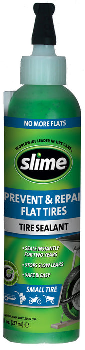 Slime 10007 Flat Tire Puncture Repair Sealant, Prevent and Repair, Small Tubeless Tires, Non-Toxic, eco-Friendly, 8 oz Bottle