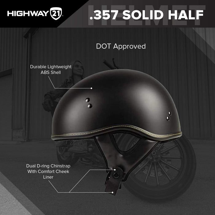 Highway 21 Motorcycle .357 Half Helmet (Matte Black, Medium)