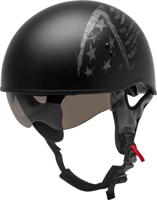 GMAX HH-65 Naked Motorcycle Street Half Helmet (Bravery Matte Black/Grey, Small)