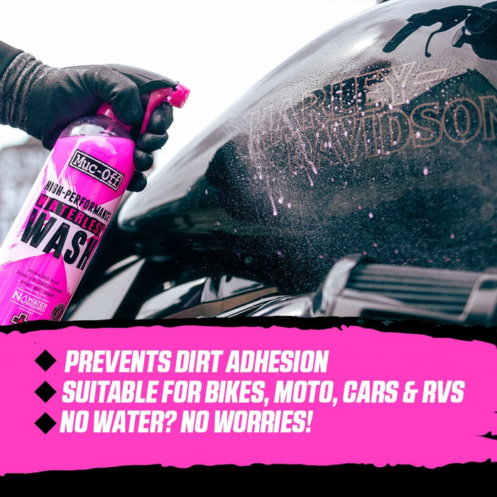 Muc-Off Motorcycle Waterless Wash & Protectant Kit - Motorcycle Cleaning Kit, Motorcycle Detailing Kit - Includes Waterless Wash and Protection Spray