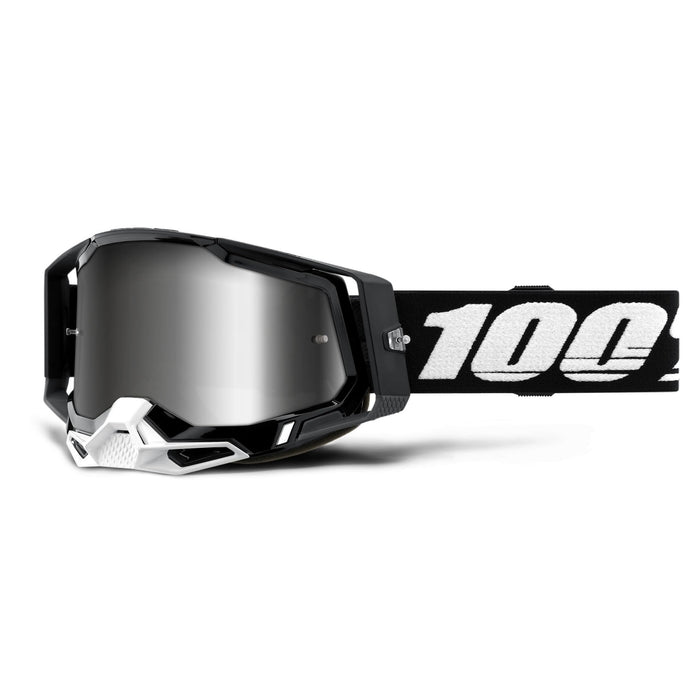 100% Racecraft 2 Mountain Bike & Motocross Goggles - MX and MTB Racing Protective Eyewear (Black - Mirror Silver Lens)