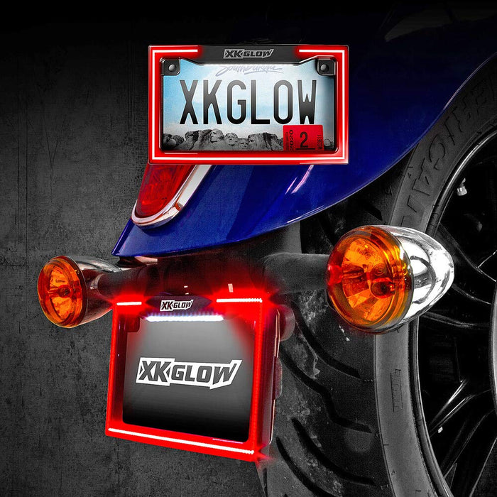 XKGLOW Motorcycle LED License Plate Frame with Running Turn and Brake, white (XK034018-W)